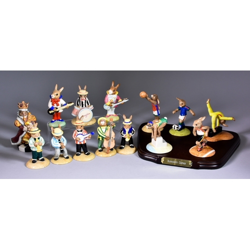 750 - A Selection of Royal Doulton Bunnkyins, comprising : - Jazzband with Trumpet player (DB210), Double ... 