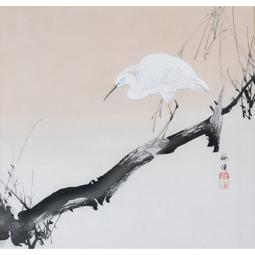 841 - Tsukioka Kogyo (1869-1927) - Two colour prints - Study of a heron perched on a branch, and Cockerel ... 