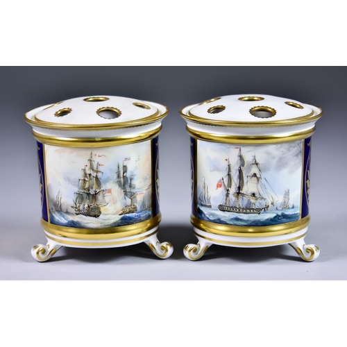 848 - A Pair of Lynton Porcelain Company Bone China Cylindrical Pot Pourri Vases and Covers,Â enamelled in... 