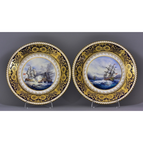 850 - A Pair of Lynton Porcelain Company Bone China Cabinet Plates,Â the centres enamelled in colours by S... 