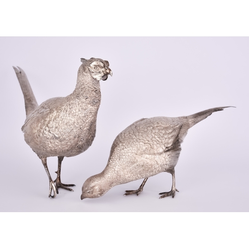 858 - A Pair of Elizabeth II Cast Silver Life Size Figures of a Hen and Cock Pheasant, by Tim Lukes, Birmi... 