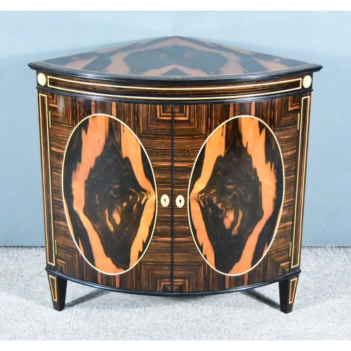 859 - A 20th Century Macasser Ebony and Applewood Detailed Dwarf Bow-Front Corner Cupboard of George III D... 