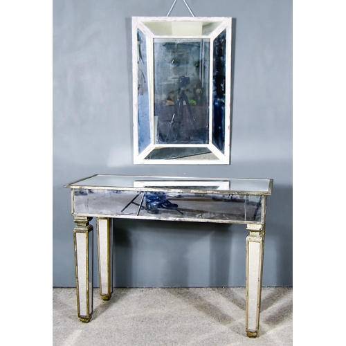 894 - A Modern Silvered Framed Rectangular Table, with mirrored top, frieze and square tapered legs with b... 