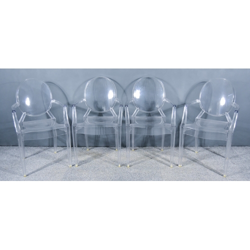 895 - A Set of Four Louis Ghost Stacking Armchairs,Â by Philip Starck for Kartell, with oval backs, on squ... 