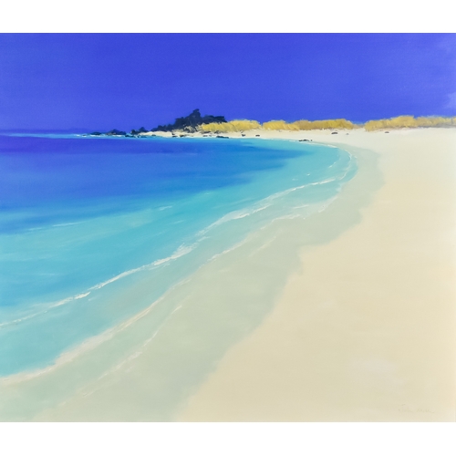 897 - ARR John Miller (1931-2002) - Oil painting - 'Tresco II' - View of Pentle Beach, Tresco, Isles of Sc... 