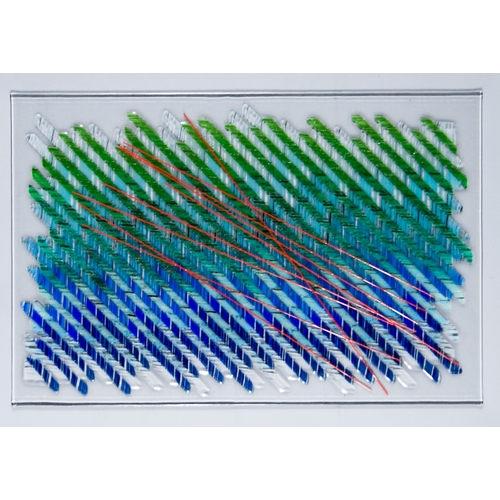 899 - Charles Sharpe (20th Century) - Glass rectangular panel with diagonal mouldings in blues and greens,... 