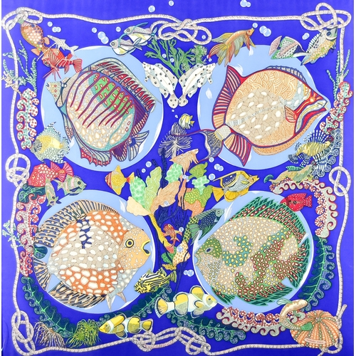 900 - A Hermes 'Grands Fonds' Silk Scarf, designed by Annie Faivre, 32ins square, in silvered frame and gl... 