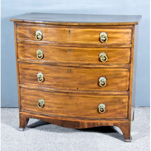 901 - A George III Mahogany Bow Front Chest, the top crossbanded in rosewood and inlaid with boxwood strin... 