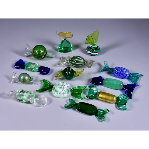 911 - A Quantity of Murano Glass Sweets, predominantly in colours of blue and green, some with gilt finish... 