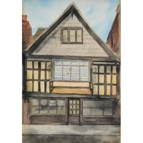 93 - *** S. J. Toby Nash (1891-1960) - Watercolour - Timber framed building, signed, 14ins x 9.75ins, fra... 