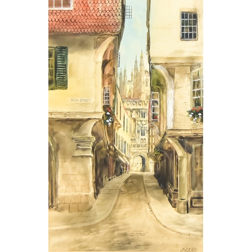 95 - ***S. J. (Toby) Nash (1891-1960) - Watercolour - A view of Mercery Lane leading towards the Cathedra... 