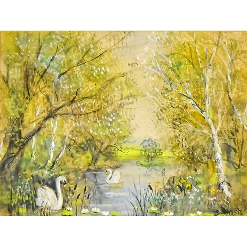 97 - ***S. J. (Toby) Nash (1891-1960) - Two watercolours - Swans on a river, signed, 7ins x 9ins, and vie... 