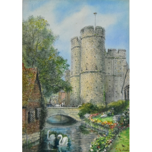 98 - ***S. J. (Toby) Nash (1891-1960) - Two watercolours - A view of Westgate Tower from the River Stour,... 