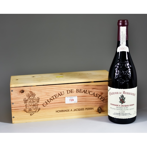 729 - A Boxed Bottle of 2007 Chateau de Beaucastel-Hommage a Jacques Perrin, Chateauneuf-du-Pape, purchase... 