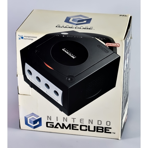 73 - 2002 Nintendo 2 x Black GameCube Consoles, with one Nintendo controller and box