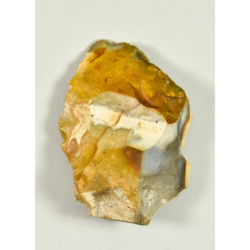 293 - An Acheulean Knapped Handaxe, Lower Palaeolithic c. 410,000 BP, of Wymer type K form, in brown and g... 