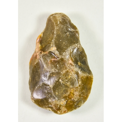 308 - An Acheulean Knapped Handaxe, Lower Palaeolithic c. 410,000 BP, of Wymer type E form, in brown flint... 