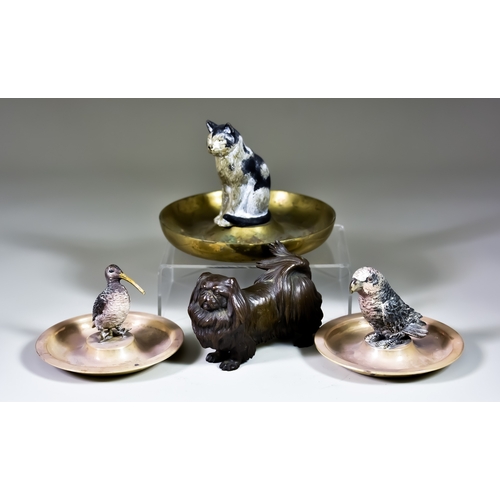 324 - A Cast Bronze Figure of a Pekingese, 4ins long x 3.25ins high, and a selection of cold painted bronz... 