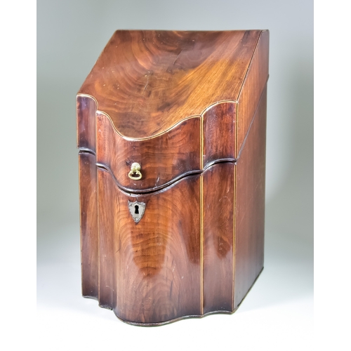 270 - A George III Figured Mahogany Knife Box, of serpentine outline, with hinged top revealing original f... 