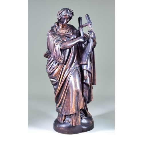 276 - A Carved Wood Figure of Erato, 19th Century, modelled standing wearing flowing robes and holding a l... 