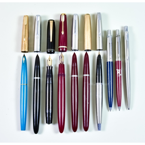 281 - A Small Collection of Parker Fountain and Ballpoint Pens, comprising six fountain pens, and four bal... 