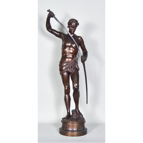 307 - 19th Century Italian School - Brown patinated bronze - Standing figure of David, sheathing a sabre, ... 