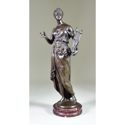 309 - Marcel Debut (1865-1933) - Brown patinated bronze - Standing figure of a Classical beauty in flowing... 