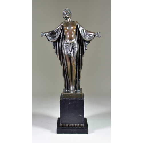 314 - After Dimitri H. Chiparus (1886-1947) - Bronze - Standing figure of a half nude lady, garbed in open... 