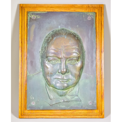 316 - R W Tolzv??? (20th Century) - Bronze Relief - Shoulder Length Portrait of Winston Churchill, indisti... 