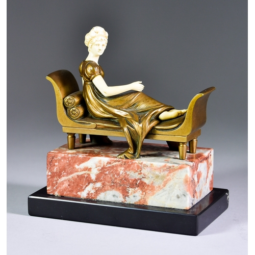 319 - In the Manner of Ferdinand Preiss (1882-1943) - Cold painted bronze and ivory figure - Madame Recami... 