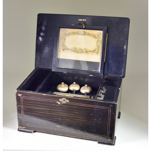 325 - A Swiss Eight Air Bells Visible Music Box, 19th Century, with 6ins steel comb, striking on three bel... 