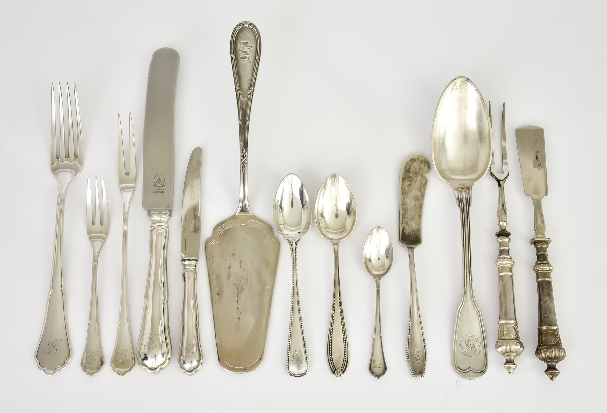 A Selection of German and Continental Silver Flatware, all stamped 800 ...