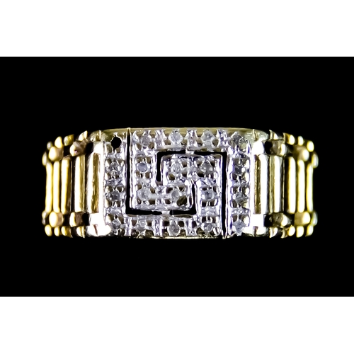 632 - A 9ct Gold Ring, set with small white stones in a geometric pattern, size S, total gross weight 4.8g