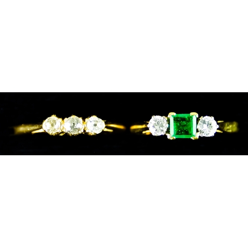 635 - Two 18ct Gold Gem Set Rings, comprising - one set with a centre faceted emerald stone of approximate... 