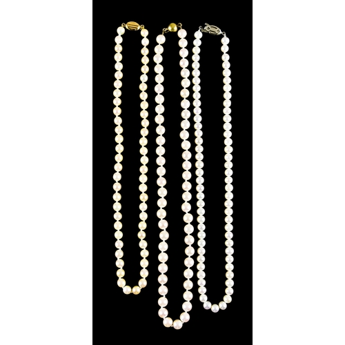 Three Strings of Cultured Pearls, lengths 460mm, 420mm and 420mm