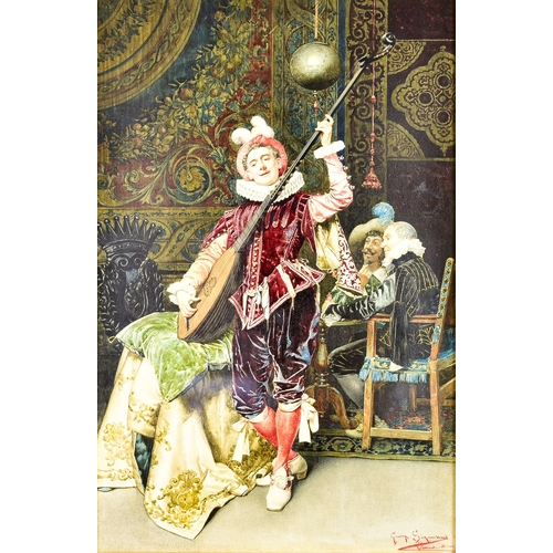 74 - Guiseppe Signorini (1857-1932) - Watercolour - Gentlemen dressed in the Rococo style attending the t... 