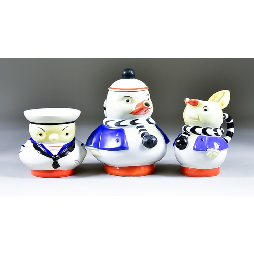 309 - A Shelley 'Animal' Three Piece Tea Set, designed by Mabel Lucie Attwell, Circa 1920s, comprising:- d... 