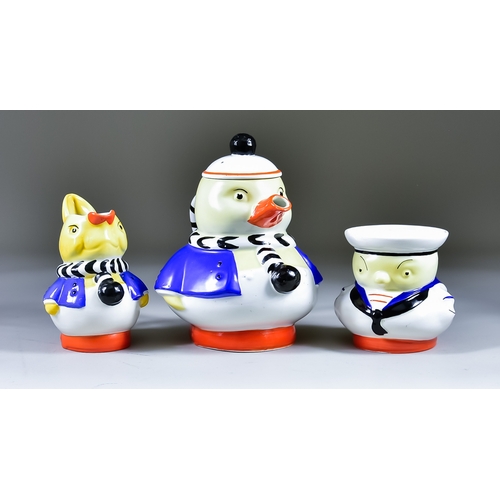 310 - A Shelley 'Animal' Three Piece Tea Set, designed by Mabel Lucie Attwell, Circa 1920s, comprising:- d... 
