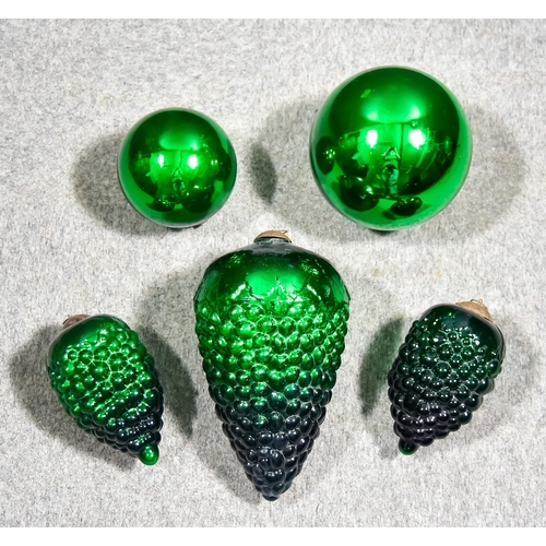 326 - A Small Collection of Green Witches Balls, comprising - a large spherical ball, 8ins diameter, a sma... 