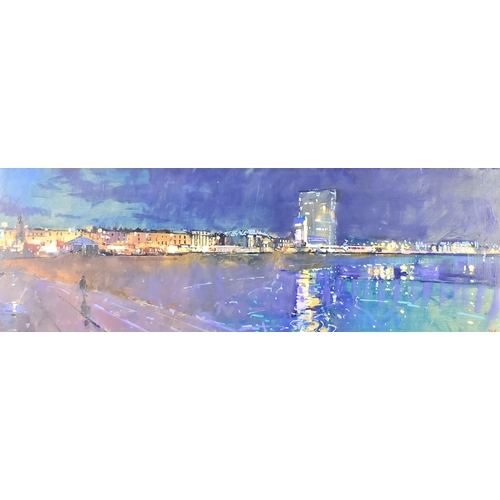 340 - ***David Sawyer (born 1961) - Oil painting - Margate esplanade by night, monogrammed to lower right,... 