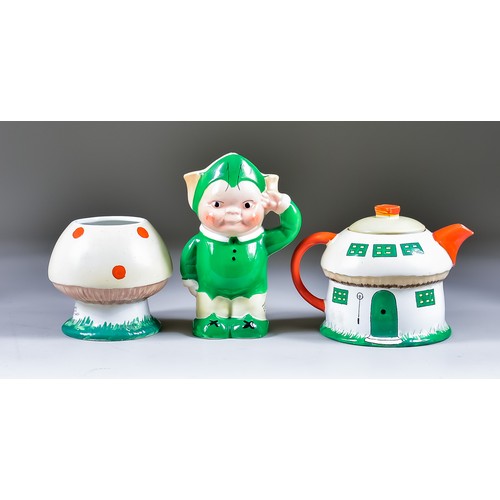 306 - A Shelley Mabel Lucie Attwell Boo Boo Three Piece Tea Set, Circa 1930, comprising: - toadstool tea p... 