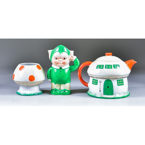307 - A Shelley Mabel Lucie Attwell Boo Boo Three Piece Tea Set, Circa 1930, comprising: - toadstool tea p... 