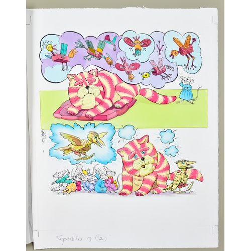 61 - Peter Firmin (1928-2018) - Mixed media - Bagpuss and friends, creating birds Vs Professor Yaffle, si... 
