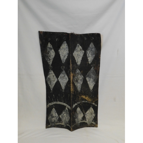 164 - Naga (India/Burma) headhunters hide shield with geometric paint decoration adorned with hair
-height... 