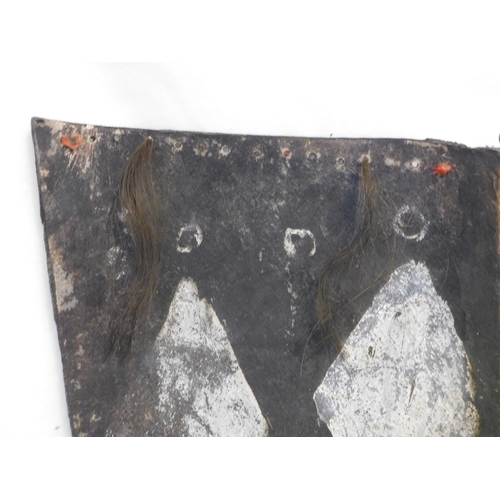 164 - Naga (India/Burma) headhunters hide shield with geometric paint decoration adorned with hair
-height... 