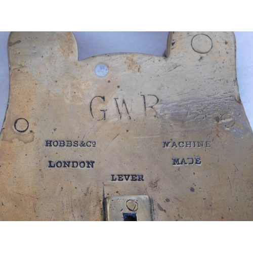 177 - Hobbs & Co G.W.R. large lever brass padlock with original key (also marked G.W.R.)
-Great Western Ra... 
