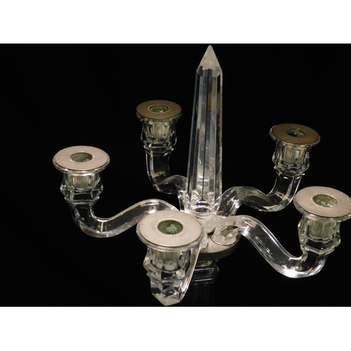 186 - Glass 5-branch candelabra with central prism
-height 50cm (19¾
