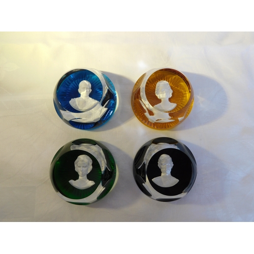 187 - 1976 set of 4 x Baccarat Royal sulphide glass paperweights by John Pinches Ltd
-Queen Elizabeth II
-... 