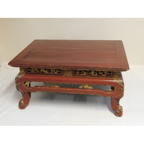 193 - South East Asia - Vietnamese wooden table with red and gold paint decoration
-size 81½cm x 59½cm hei... 