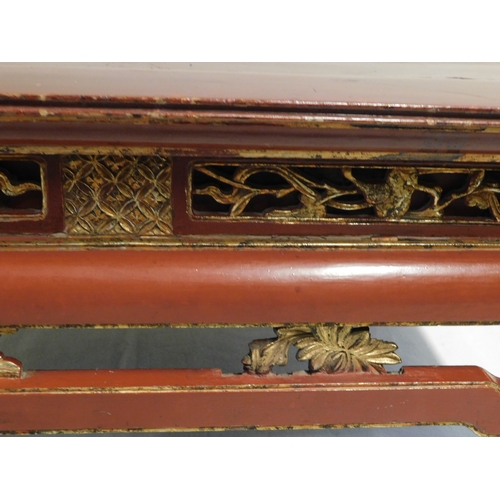 193 - South East Asia - Vietnamese wooden table with red and gold paint decoration
-size 81½cm x 59½cm hei... 